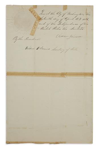 JOHNSON, ANDREW. Document Signed, as President, pardoning B.J. Dreesen,